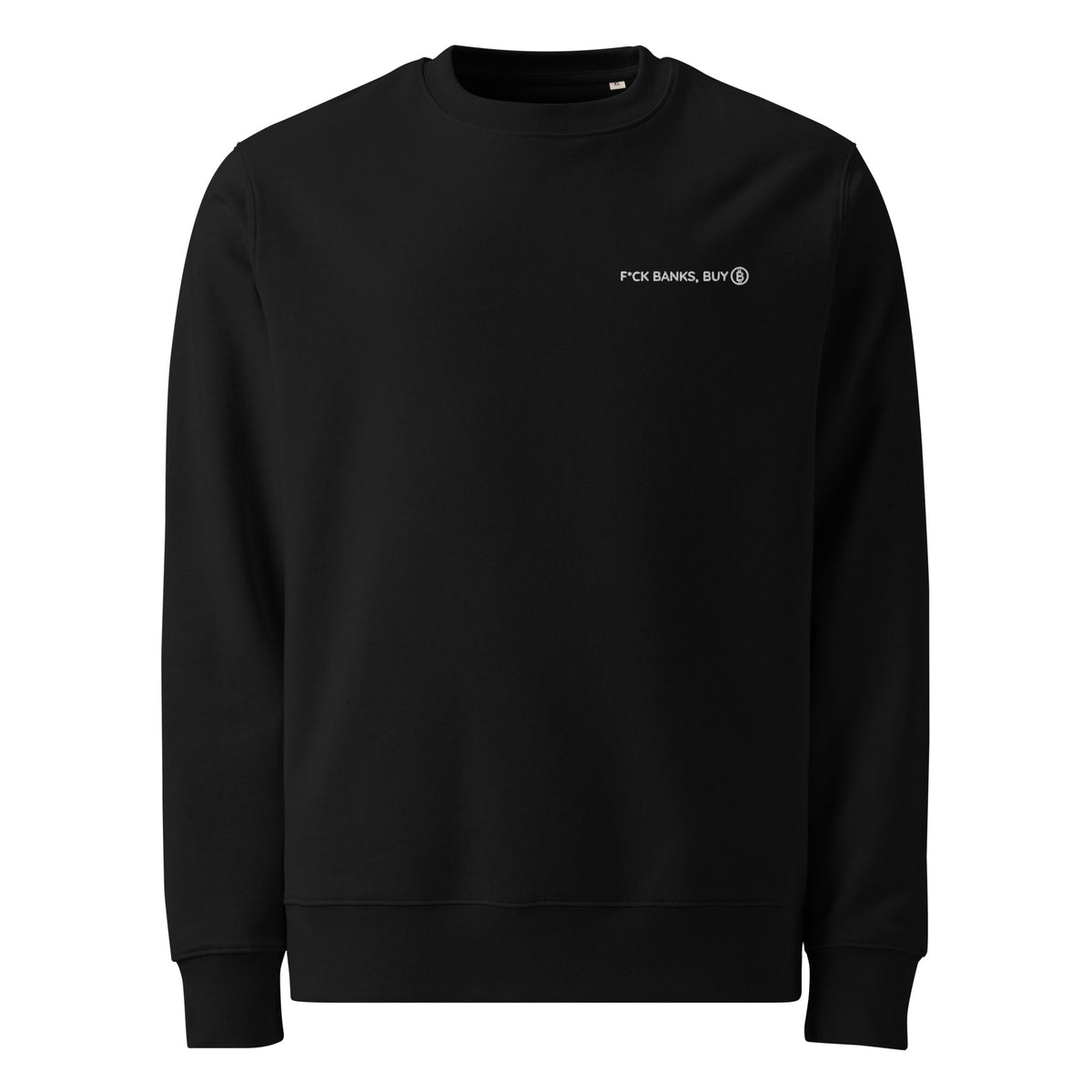 Black F*ck Banks, buy ₿ sweatshirt with white embroidery on the left chest, front view